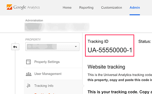 ID de seguimiento de UA en Google Analytics