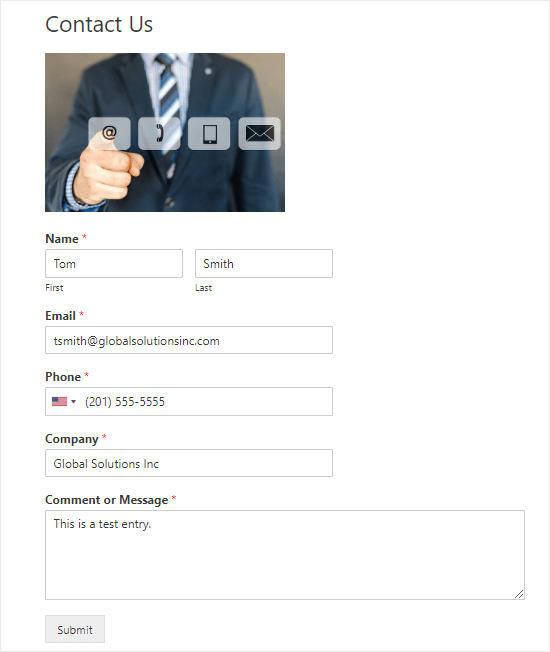 Enviar una entrada de prueba a través del formulario de contacto