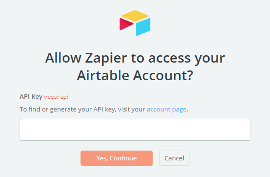 Ingrese su clave API de Airtable