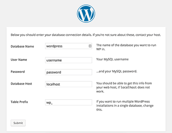 Ajustes de configuración predeterminados de WordPress