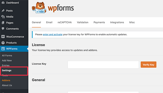Clave de licencia de WPForms