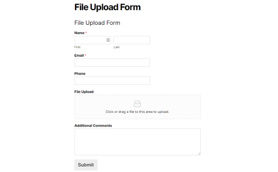 vista previa del formulario de carga de archivos