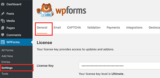 Configuración de WPForms