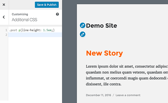 Agregar CSS personalizado para aumentar la altura de la línea Agregar CSS personalizado para aumentar la altura de la línea