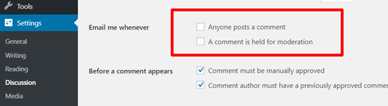 Deshabilitar los correos electrónicos de notificación de comentarios en WordPress Deshabilitar los correos electrónicos de notificación de comentarios en WordPress