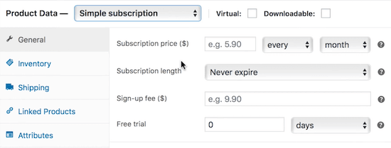 Opciones de suscripción de WooCommerce Opciones de suscripción de WooCommerce