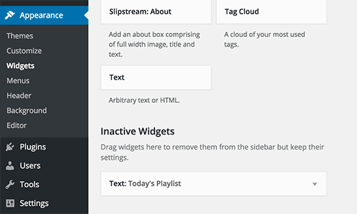Los widgets inactivos se pueden agregar fácilmente a su nuevo tema Los widgets inactivos se pueden agregar fácilmente a su nuevo tema