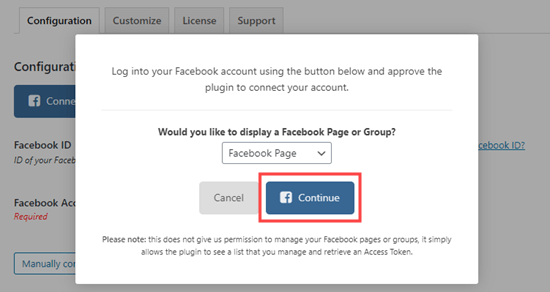 Continuar conectando Facebook Feed Pro a Facebook Continuar conectando Facebook Feed Pro a Facebook