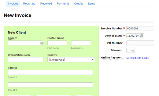 Ingresando la información del cliente para su nueva factura Ingresando la información del cliente para su nueva factura