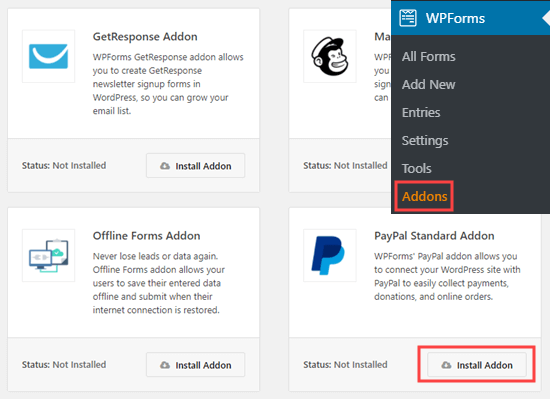 Instalación del complemento estándar de PayPal en WPForms Instalación del complemento estándar de PayPal en WPForms