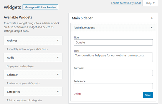 Agregar el widget de donaciones de PayPal a la barra lateral Agregar el widget de donaciones de PayPal a la barra lateral