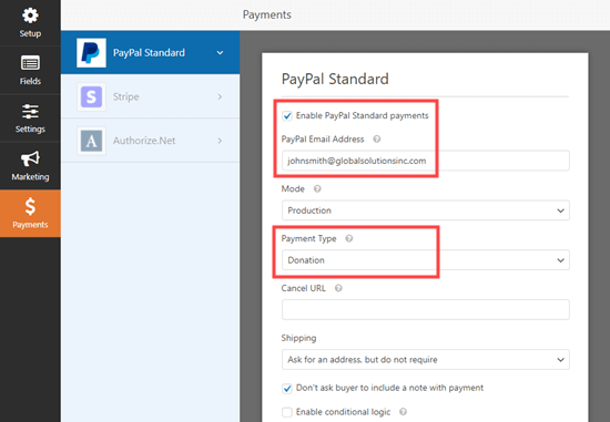 Habilitación de pagos de PayPal para su formulario en WPForms Habilitación de pagos de PayPal para su formulario en WPForms