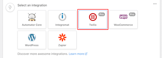Seleccione la integración de Twilio Seleccione la integración de Twilio