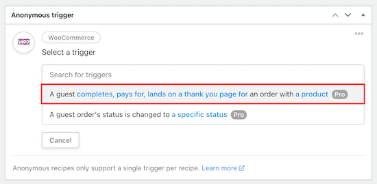 Agregar disparador de WooCommerce Agregar disparador de WooCommerce