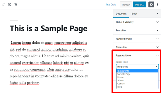 Atributos de la página WordPress Atributos de la página WordPress