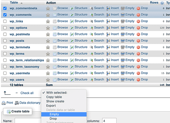 Seleccionar y vaciar la tabla de comentarios en WordPress Seleccionar y vaciar la tabla de comentarios en WordPress