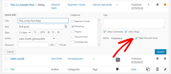 Hacer que esta publicación sea una opción pegajosa en WordPress Hacer que esta publicación sea una opción pegajosa en WordPress