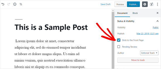 Apéguese a la opción de página principal en WordPress Apéguese a la opción de página principal en WordPress