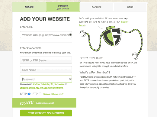 Agregar la información FTP o SFTP de su sitio web Agregar la información FTP o SFTP de su sitio web