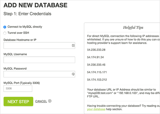 Agregar base de datos Agregar base de datos