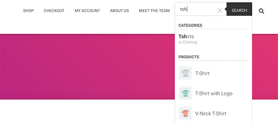 Vista previa de la búsqueda de productos en vivo en WooCommerce Vista previa de la búsqueda de productos en vivo en WooCommerce