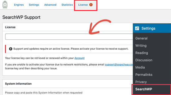 Agregar su clave de licencia de SearchWP Agregar su clave de licencia de SearchWP