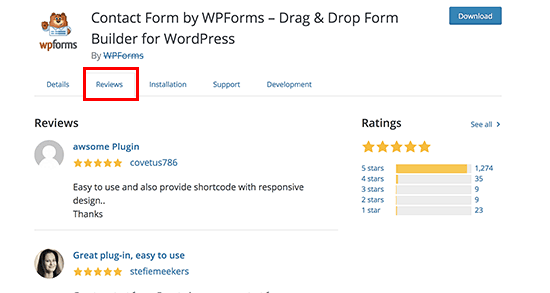 Pestaña Reseñas en la página del complemento en el directorio de WordPress.org Pestaña Reseñas en la página del complemento en el directorio de WordPress.org