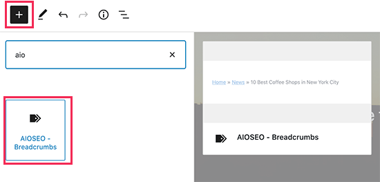 Adición del bloque de migas de pan AIOSEO Adición del bloque de migas de pan AIOSEO