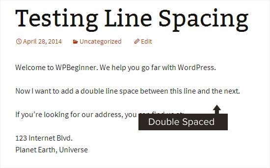 Se agregó un salto de línea doble para crear un párrafo en WordPress Se agregó espacio de doble línea para crear un párrafo en WordPress
