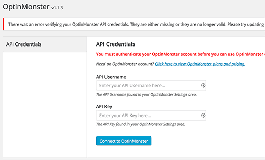 Credenciales de la API de OptinMonster Credenciales de la API de OptinMonster