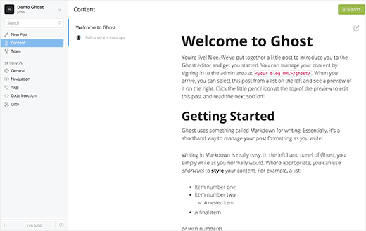 Área de administración de Ghost - WPBeginner Área de administración fantasma
