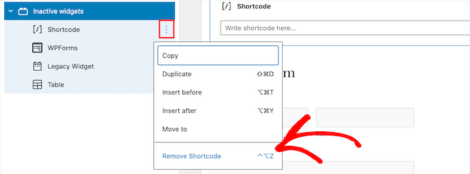 Eliminar un solo widget inactivo Eliminar un solo widget inactivo
