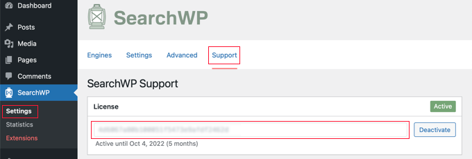 Pegue su clave de licencia de SearchWP Pegue su clave de licencia de SearchWP