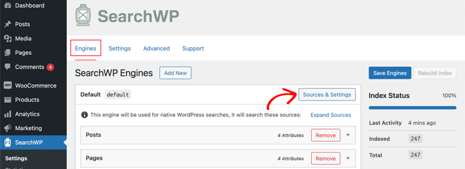 Click on the 'Sources & Settings' Button Click on the 'Sources & Settings' Button