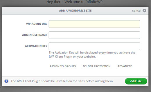 Agregar su sitio de WordPress a InfiniteWP Agregar su sitio de WordPress a InfiniteWP