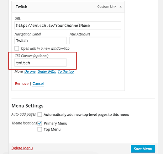 Agregar clase CSS al elemento del menú de navegación en WordPress Agregar clase CSS al elemento del menú de navegación en WordPress
