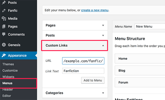 Añadir fanfiction a los menús de navegación en WordPress Añadir fanfiction a los menús de navegación en WordPress