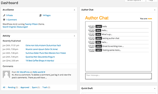 Widget de chat de autor en el panel de WordPress Widget de chat de autor en el panel de WordPress