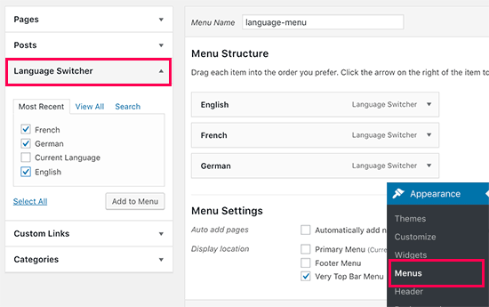 Agregar selector de idioma a los menús de navegación de WordPress Agregar selector de idioma a los menús de navegación de WordPress