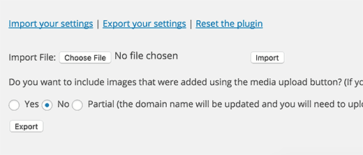 Importar/Exportar/Restablecer configuración del complemento Importar/Exportar/Restablecer configuración del complemento