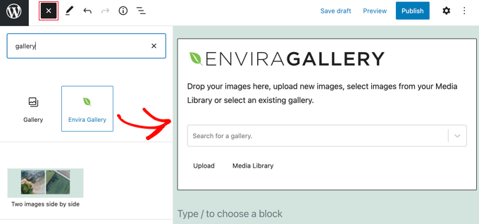 envirablockeditor Agregar un bloque de galería de Envira a una publicación o página