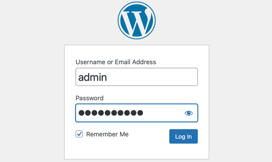 La pantalla de inicio de sesión de WordPress