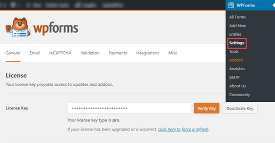 Ingrese su clave de licencia para WPForms Ingrese su clave de licencia para WPForms