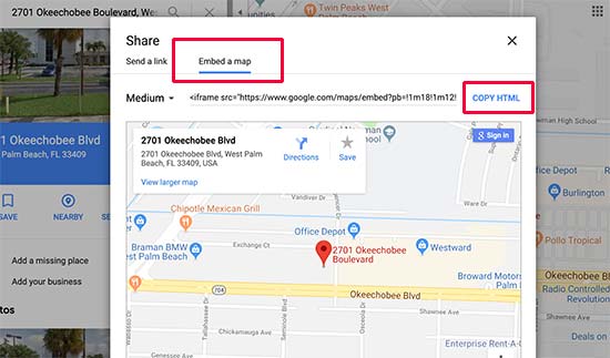 Copie el código de inserción de Google Maps Copie el código de inserción de Google Maps