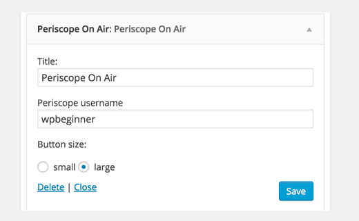 Configuración del widget de Periscope WordPress Configuración del widget de Periscope WordPress
