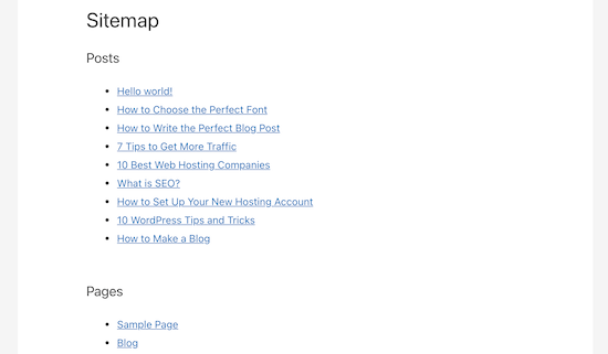 Página de ejemplo de mapa de sitio HTML Página de ejemplo de mapa de sitio HTML