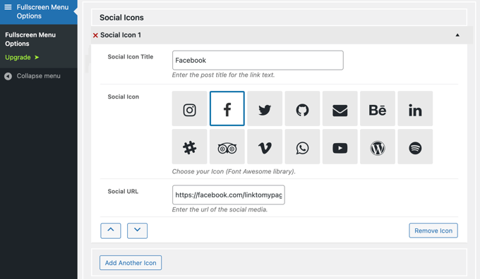 pantalla completamenucontent2 Contenido del menú de pantalla completa - Iconos sociales
