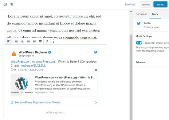 Tweet real incrustado en la publicación de WordPress Tweet real incrustado en la publicación de WordPress