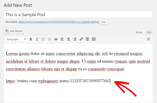 Agregue la URL de Twitter en el editor clásico de WordPress Agregue la URL de Twitter en el editor clásico de WordPress