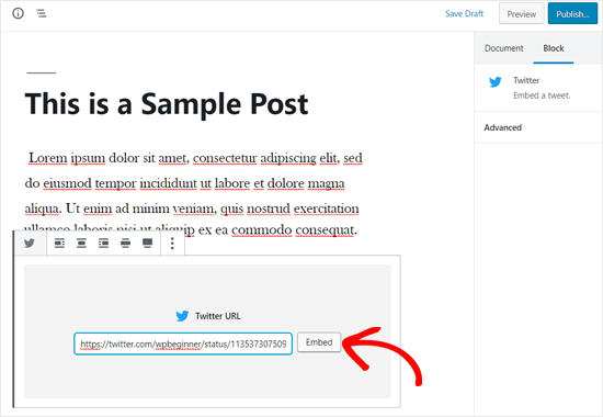 Insertar Twitter en el editor de publicaciones de WordPress Insertar Twitter en el editor de publicaciones de WordPress
